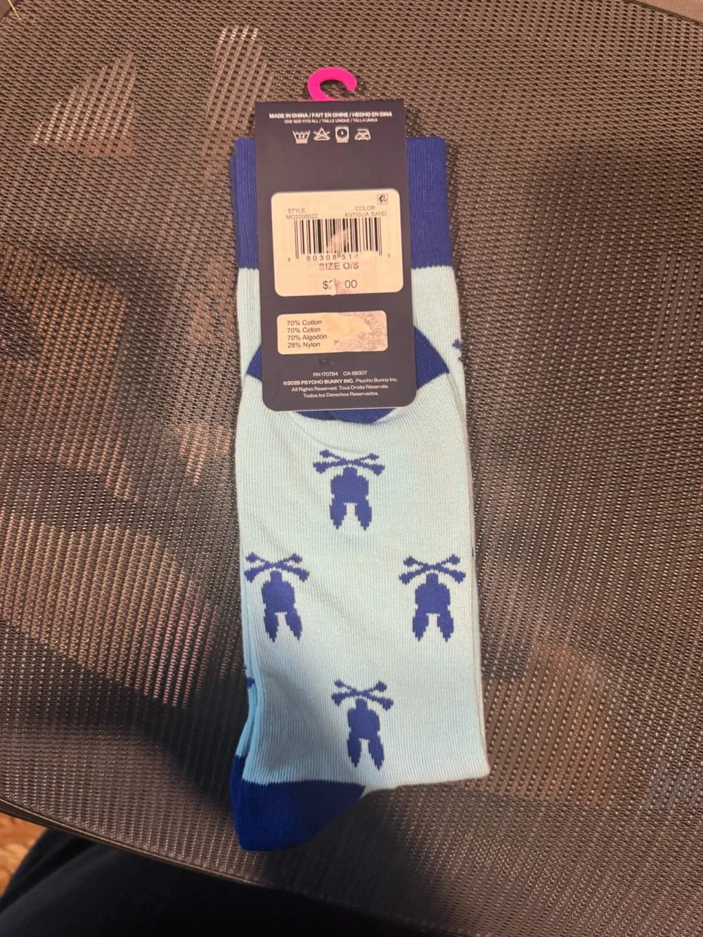Psycho Bunny Men’s Crew Socks Trio - Light Blue, Orange & Black